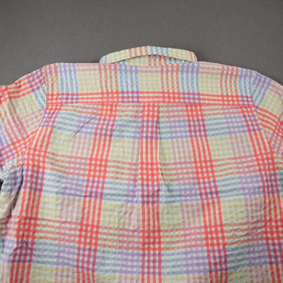 L.L. Bean Seersucker Rainbow Plaid 1/2 Button Shirt Womens XL Short Sleeve - Picture 13 of 14